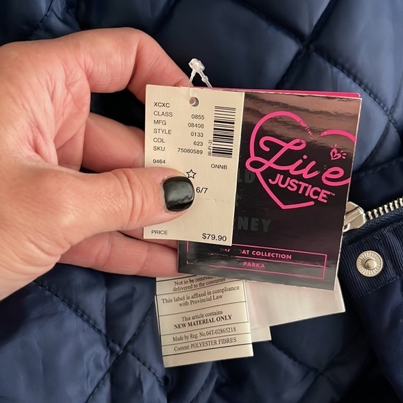 (NWT) Justice Big Girl’s Navy Hooded Parka Jacket, Size: (6/7) - Picture 8 of 16